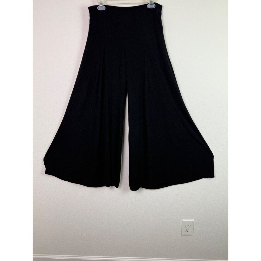 Umgee Black Gauze Wide Leg Pull On Pants Boho Palazzo Flowy Artsy Casual Medium - Picture 3 of 8